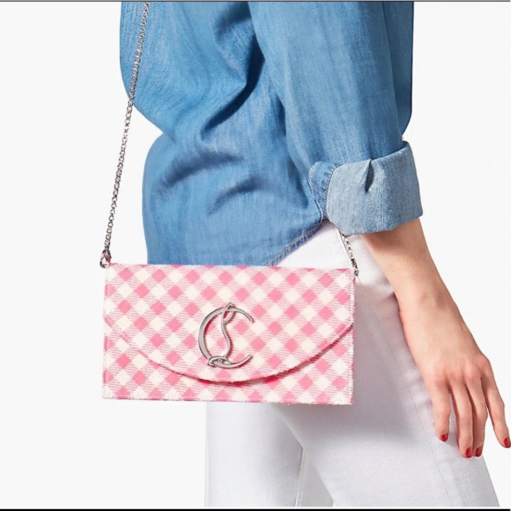 Nwt Christian Louboutin loubie54 pink and white tweed purse